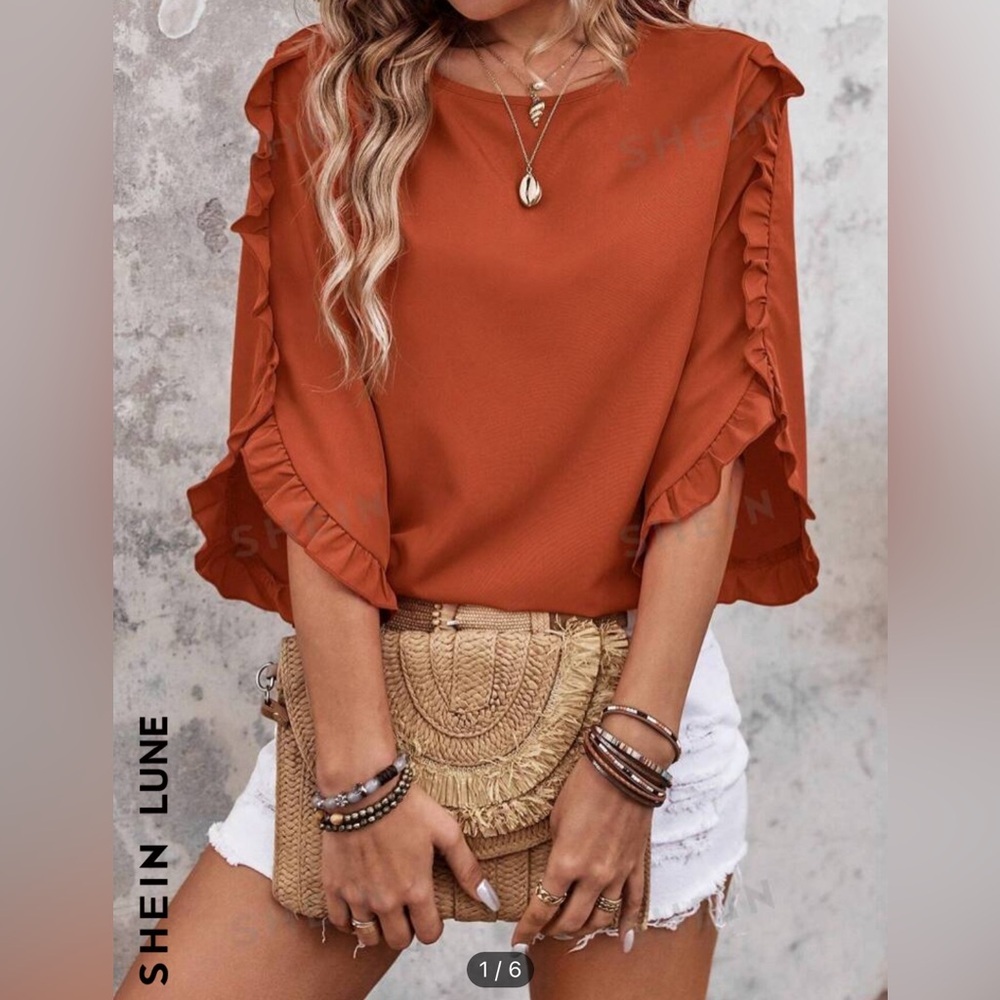 NWT SHEIN Orange Ruffle Blouse